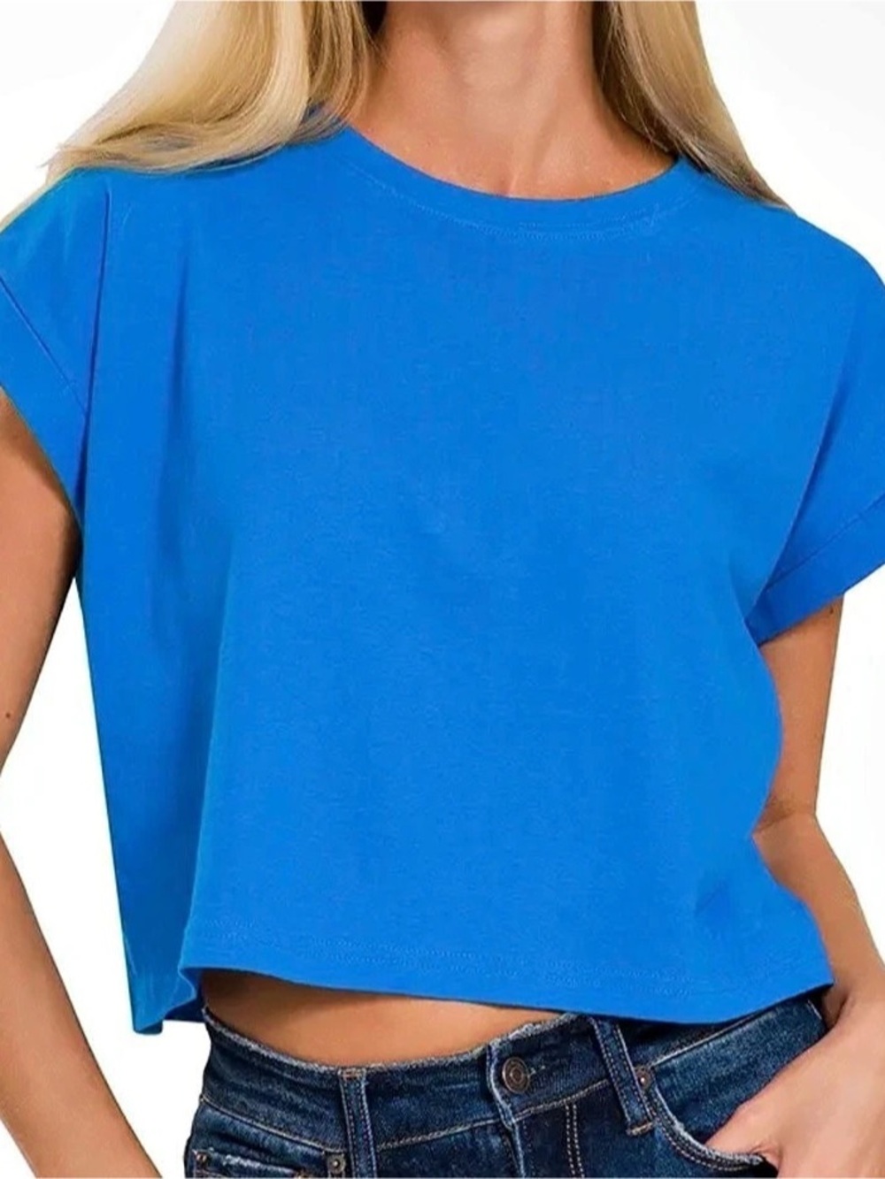Blue Short Sleeve Crop Top